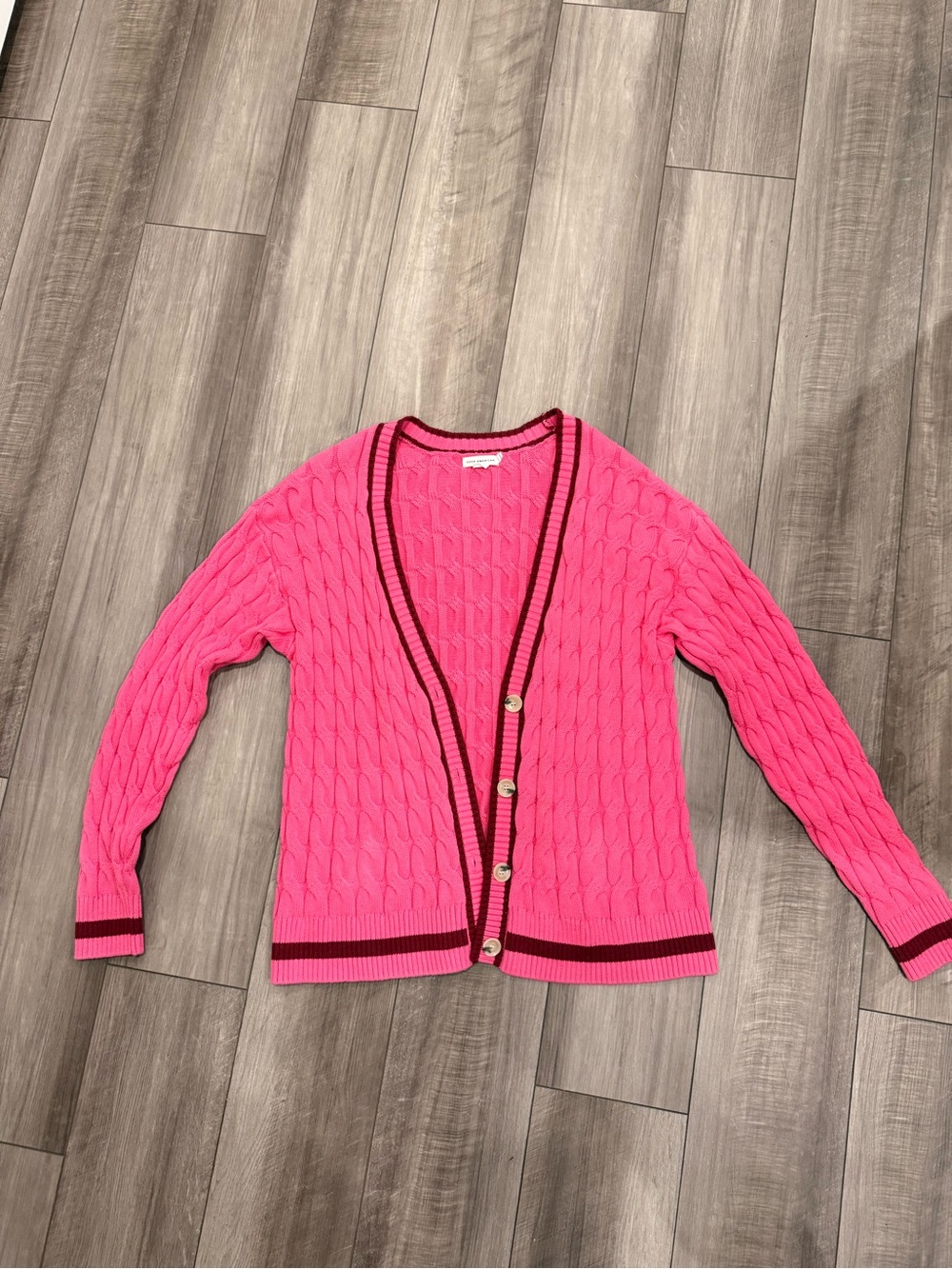 Good American pink cable knit cardigan